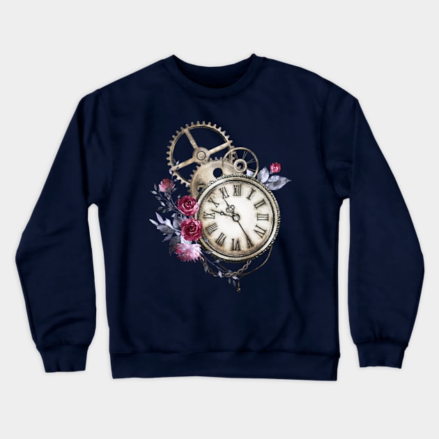 Vintage clock with flowers painting Crewneck Sweatshirt by Anonic